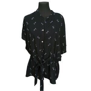 Sweet Rain Womens Black Eiffel Tower Paris Print Peplum Tie Front 3X